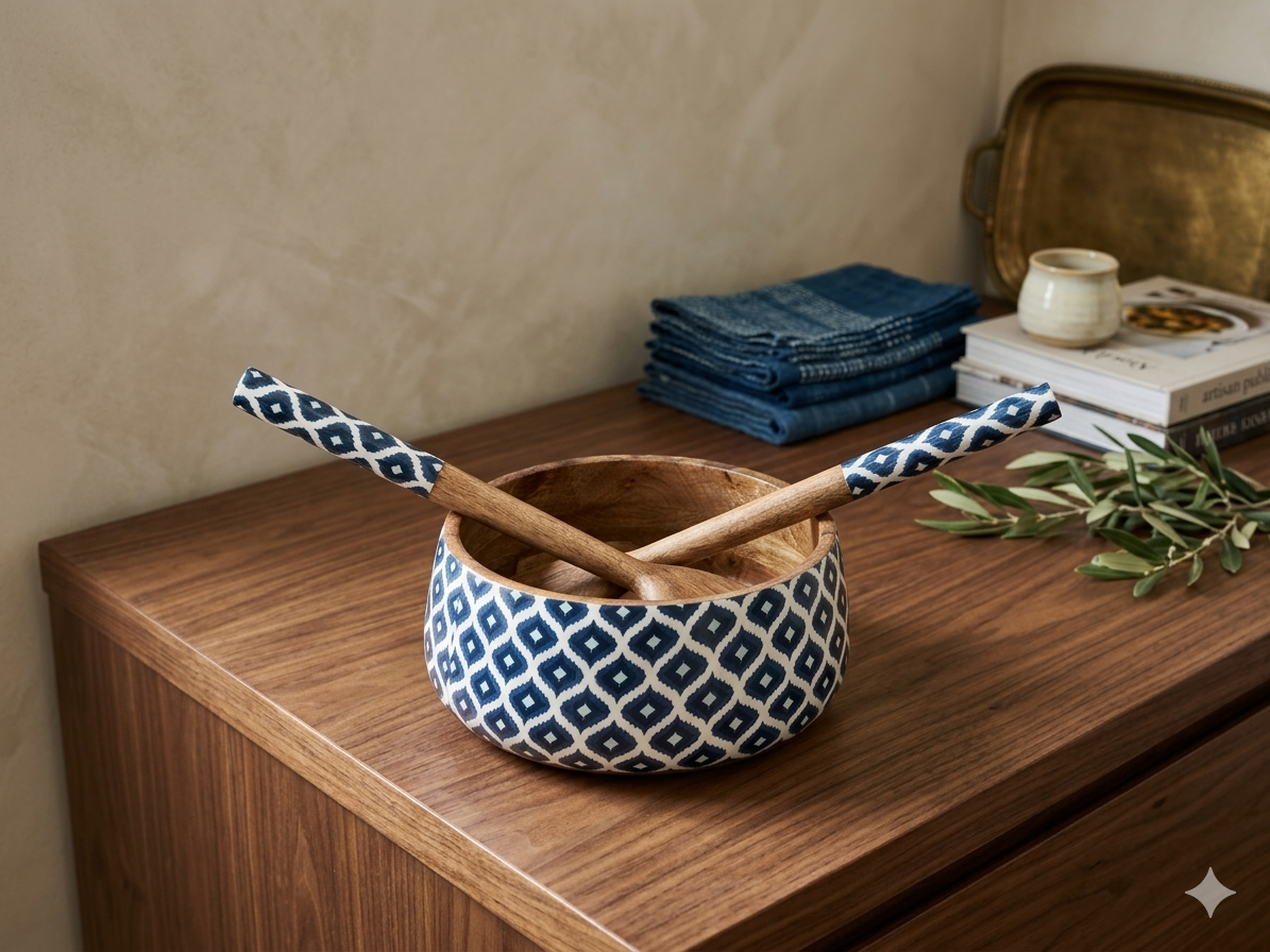 Salad Bowl with two serving spoons
