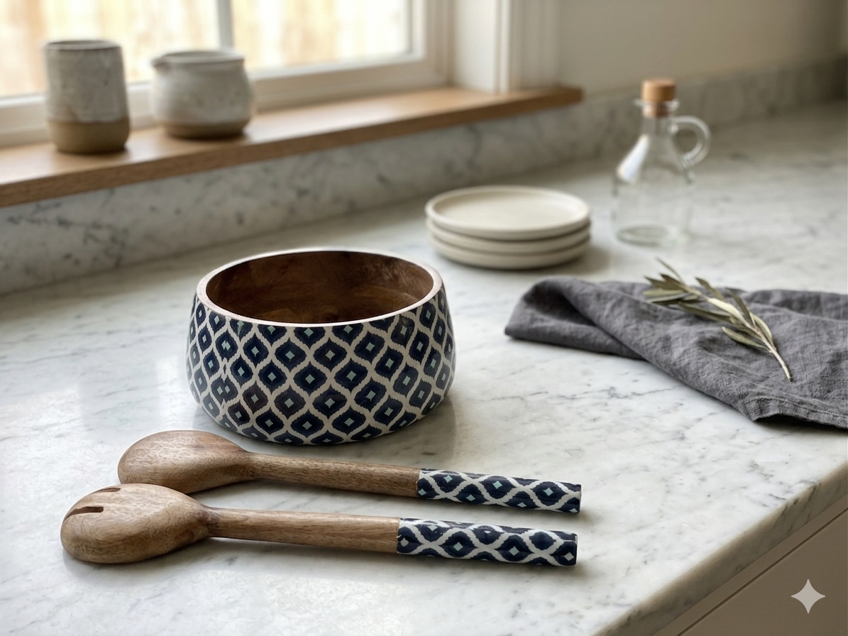 Salad Bowl with two serving spoons