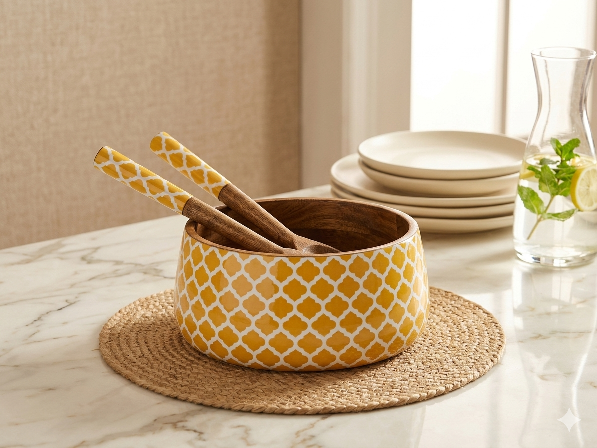 Salad Bowl with two serving spoons