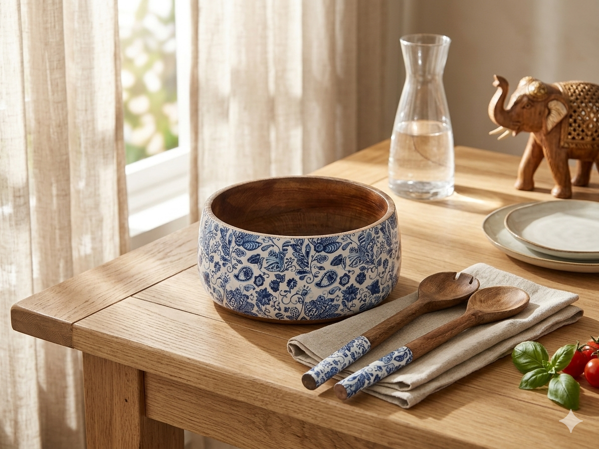 Salad Bowl with two serving spoons