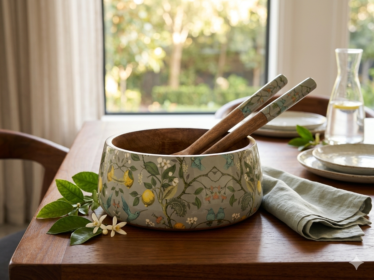 Salad Bowl with two serving spoons