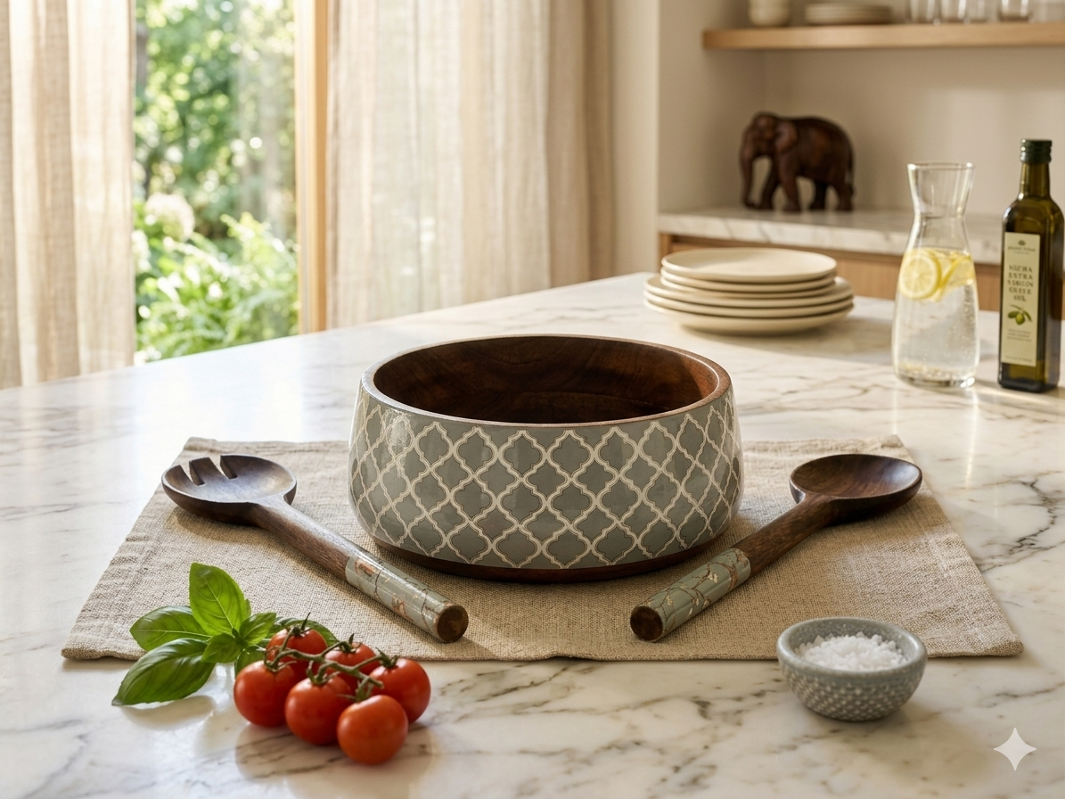 Salad Bowl with two serving spoons